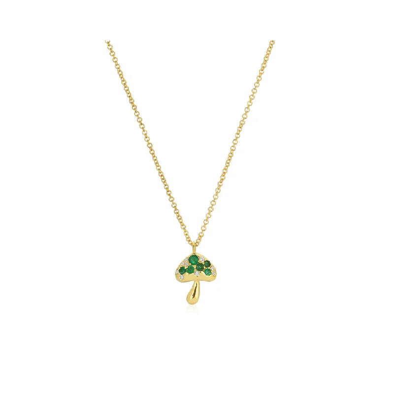 Multi-link necklaces-Floral Necklaces-14K Emerald Diamond Mushroom Necklace