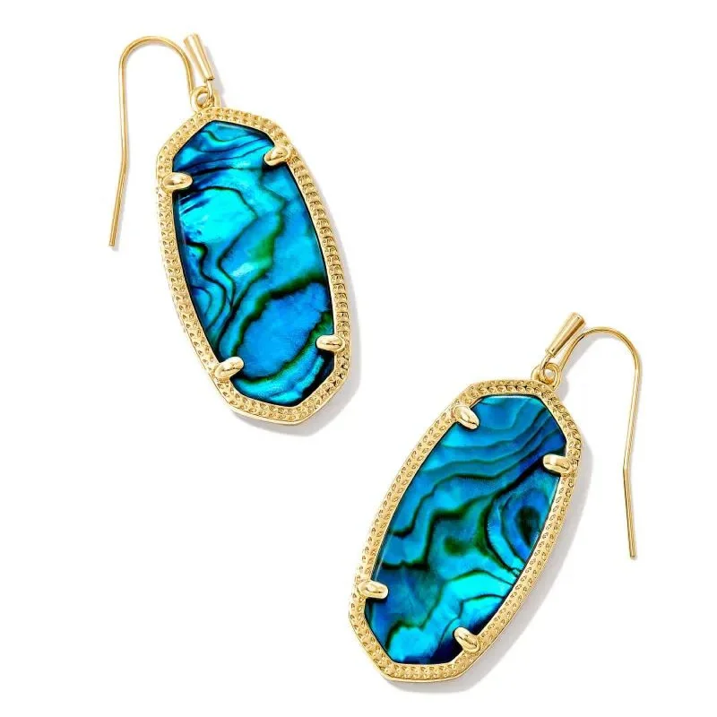 Lock Earrings-Kendra Scott | Elle Gold Drop Earrings in Teal Abalone