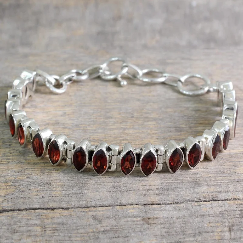 Fine cord bangles-Space Bangles-Handmade Sterling Silver 'Red Marquise' Garnet Bracelet (India)