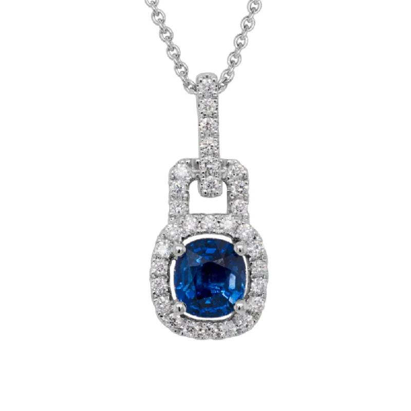 Fold knot necklaces-Wedding Necklaces-14w Blue Sapphire & Diamond Pendant Necklace