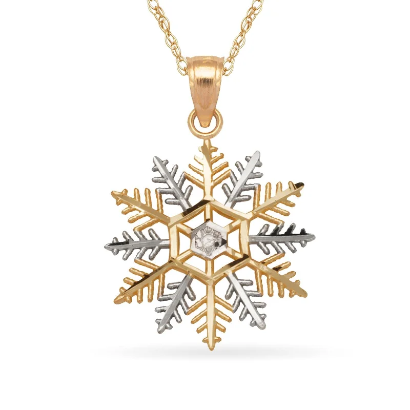 Thin filigree necklaces-Monogram Necklaces-Curata 10k Yellow Gold and Rhodium 18" 25x16mm Snowflake Pendant Necklace Necklace