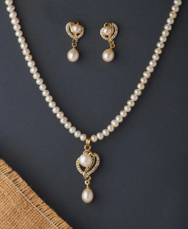 Handwoven necklaces-Charm Necklaces-Elegant Real Pearl Necklace Set