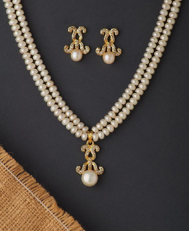 Tribal tassel necklaces-Pendant Necklaces-Elegant Real Pearl Necklace Set