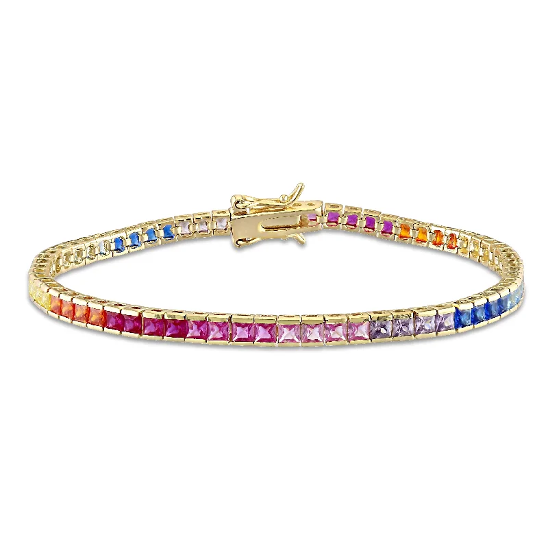 High link bangles-Wide Rings-Miadora Yellow Plated Sterling Silver Multi-color Cubic Zirconia Tennis Bracelet