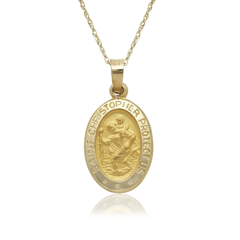 Handwoven necklaces-Charm Necklaces-14k Yellow Gold Oval St. Christopher Medal 16-inch Gold-filled Chain Necklace