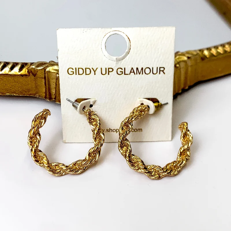 Gothic Earrings-Twisted Rope Chain Hoops in Gold