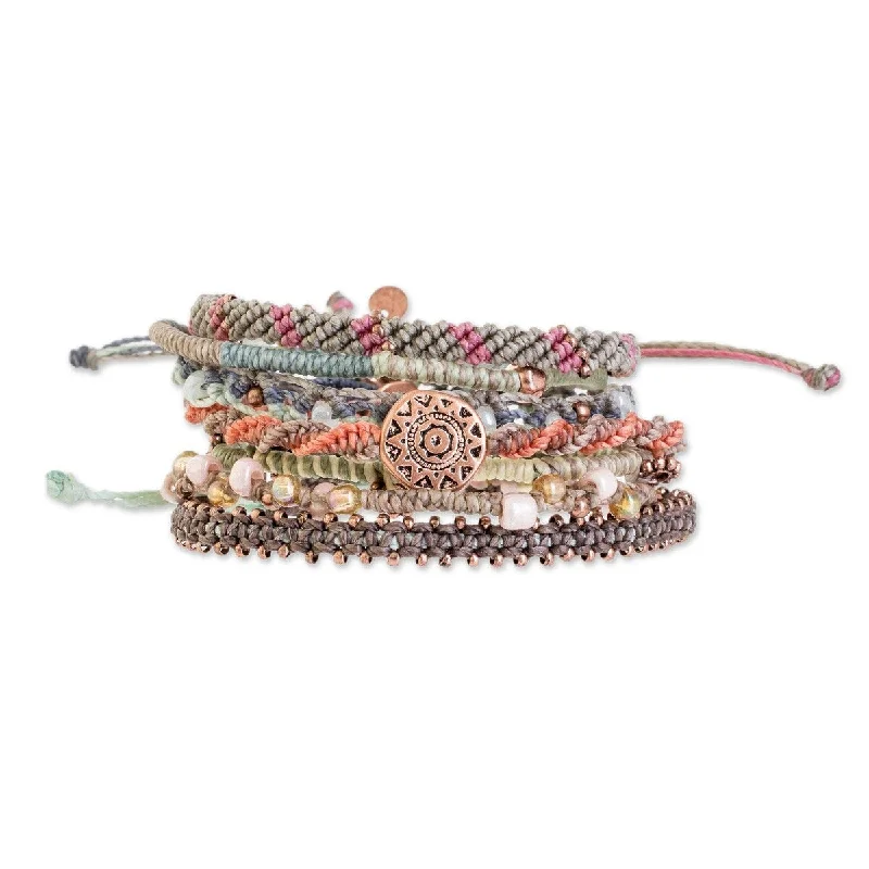 Solid chain bangles-Stackable Bangles-NOVICA Boho Histories, Glass beaded macrame bracelets (set of 7)