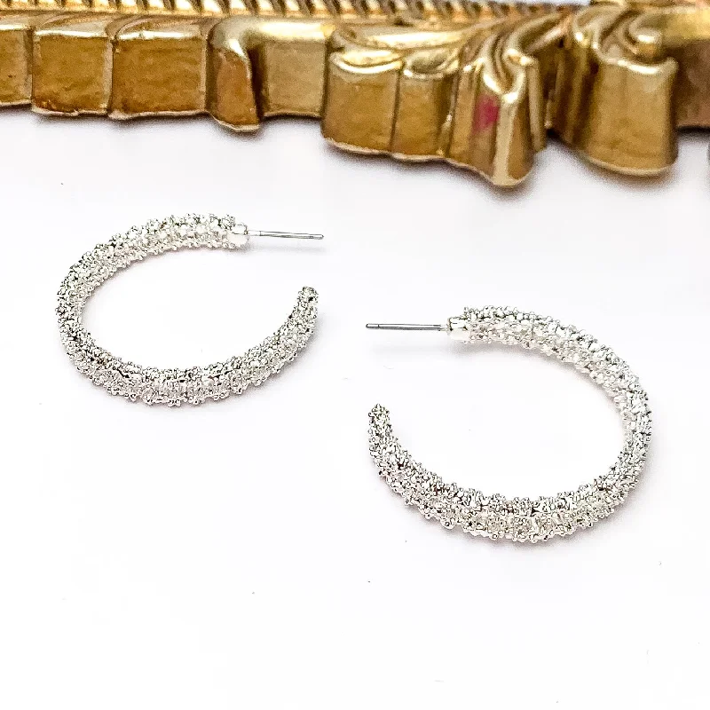 Birthstone Earrings-Worry Free Medium Silver Tone Textured Hoop Earrings