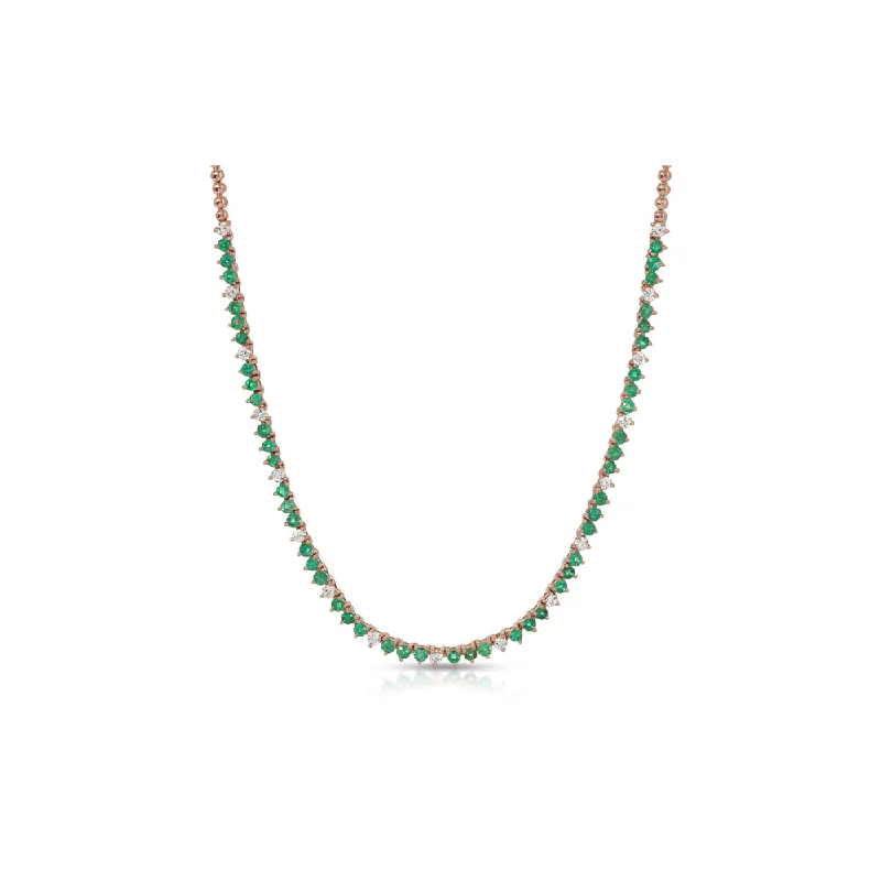 Thin-line necklaces-Nature Necklaces-14K Rose Gold Emerald and Diamond Necklace