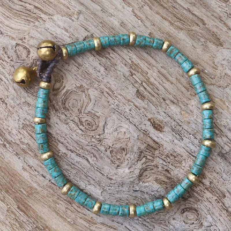 Cool wood bangles-Handcrafted Bangles-Handmade Brass 'Temple of Love' Turquoise Bracelet (Thailand)