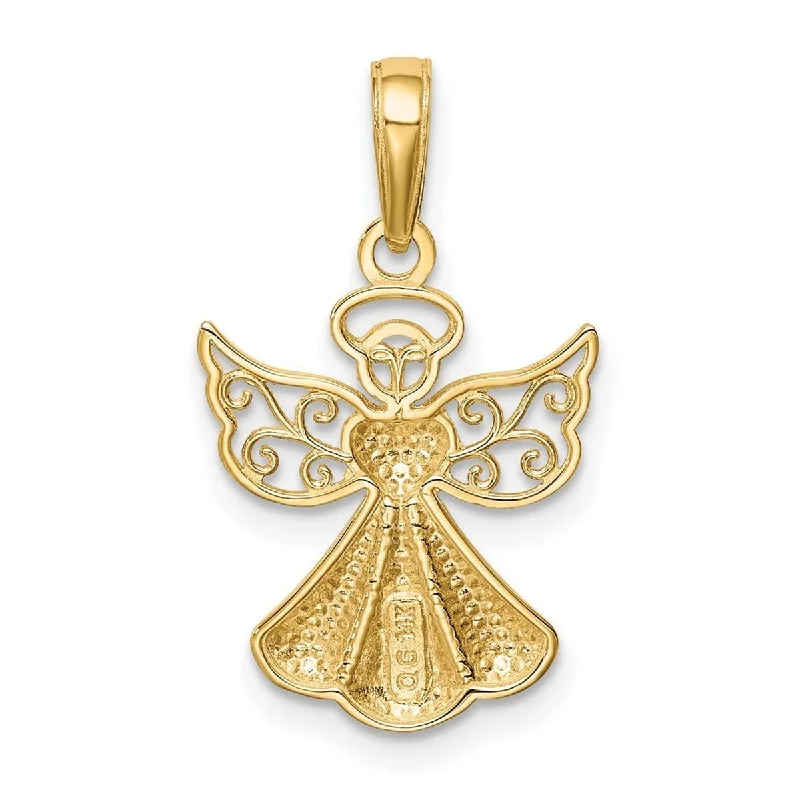 Thin-line necklaces-Nature Necklaces-Curata 14k Yellow Gold 18" Textured Guardian Angel with Heart Pendant Necklace