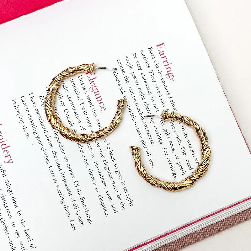 Gothic Earrings-Anything Goes Twisted Medium Hoop Earrings in Gold Tone