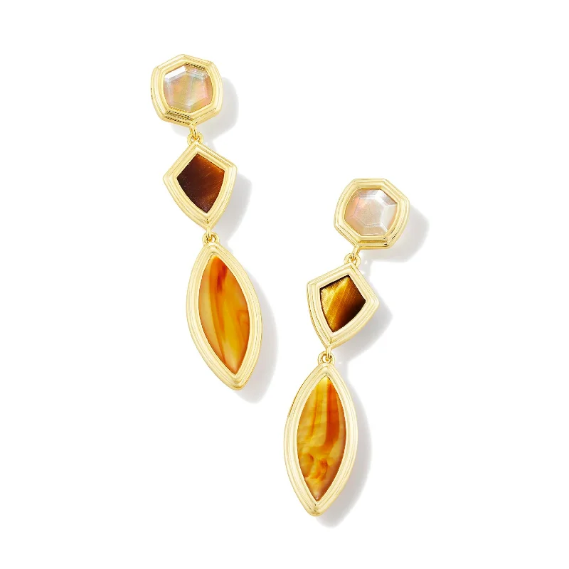 Hip Hop Earrings-Kendra Scott | Monica Gold Linear Earrings in Brown Mix