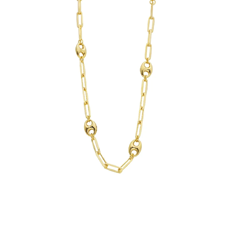 Strong clasp necklaces-Ethnic Necklaces-gold plated anchor link alternating necklace