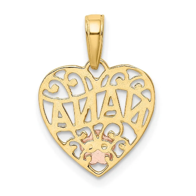 Flat shape necklaces-Bird Necklaces-Curata 14k Two Tone Gold 18" Filigree Nana Heart Pendant Necklace - 21.3x14.8mm