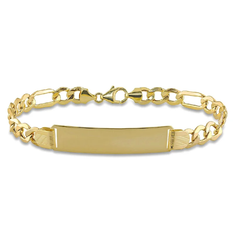 Hope eye bangles-Cultural Bangles-Miadora Men's Engravable Figaro-Style Link ID Bracelet in 10k Yellow Gold