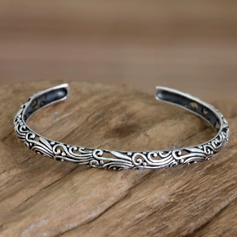 Square shape bangles-Antique Bangles-Handmade Sterling Silver 'Wildfire' Bracelet (Indonesia)