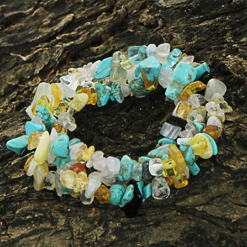 Dual-tone bangles-Mythological Rings-Handmade Set of 3 Multi-gemstone 'Ocean Trio' Bracelets (Brazil)