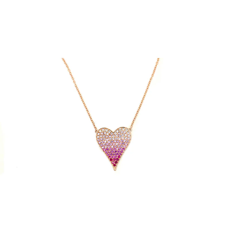 Ruby stone necklaces-Queen Necklaces-14k Rose Gold Multi Color Pink Sapphire Ombré Heart Necklace