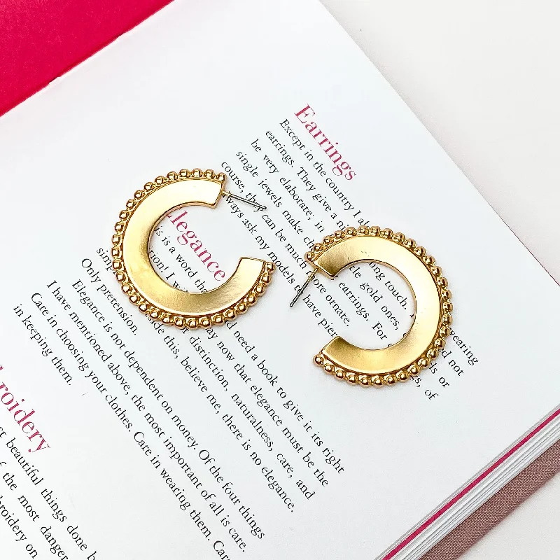 Diamond Earrings-Gold Tone Hoop Earrings with a Beaded Edge