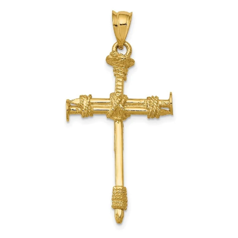 High gloss necklaces-Designer Necklaces-Curata 14k Yellow Gold 18" 19.1x39.1mm Solid Polished and satin Nail Cross Necklace