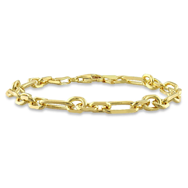 Regency style bangles-Symbol Bangles-Miadora 18kt Yellow Gold Plated Sterling Silver Diamond Cut Figaro Men's Bracelet