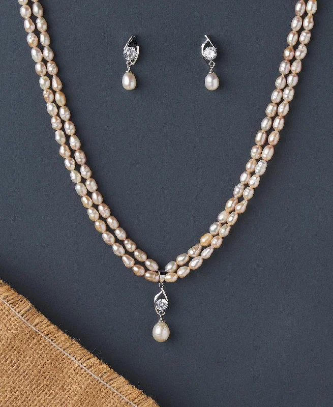 Silk cord necklaces-Street Style Necklaces-Elegant and Simple Real Pearl Necklace Set