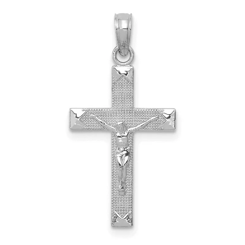 Etched initial necklaces-Pearl Necklaces-Curata 14k White Gold 18" Small Beaded Crucifix Cross Necklace (13mm x 26mm)