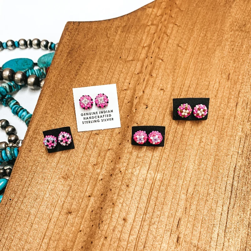 Rock Earrings-Navajo | Navajo Handmade Beaded Stud Earrings in Pinks