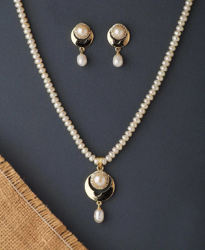 Grand diamond necklaces-Initial Necklaces-Elegant Real Pearl Necklace Set