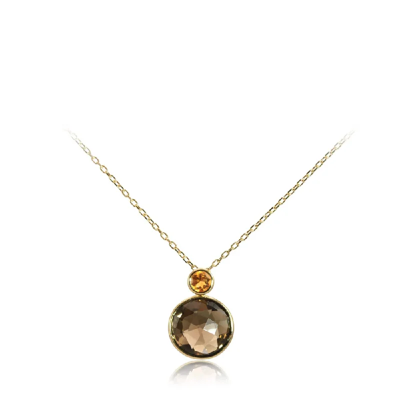 Soft silk necklaces-Minimalist Necklaces-14k Smokey Quartz & Citrine Pendant Necklace