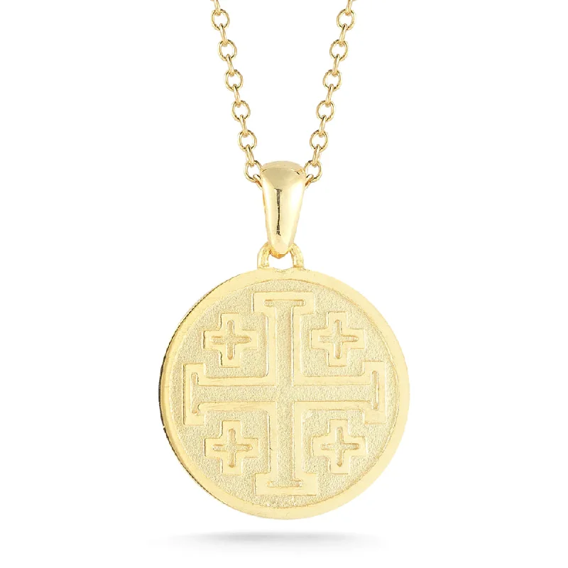 Bow knot necklaces-Historical Necklaces-14k Gold Matte-Finish Jerusalem Cross Necklace