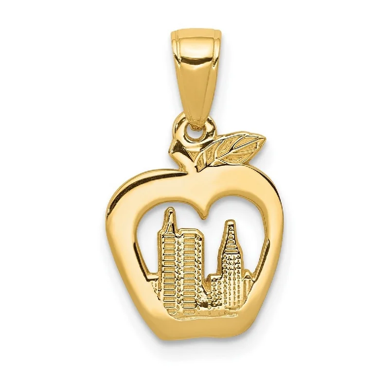 Daisy flower necklaces-Moon Necklaces-Curata 14k Yellow Gold Flat 18" New York Skyline In Apple Pendant Necklace