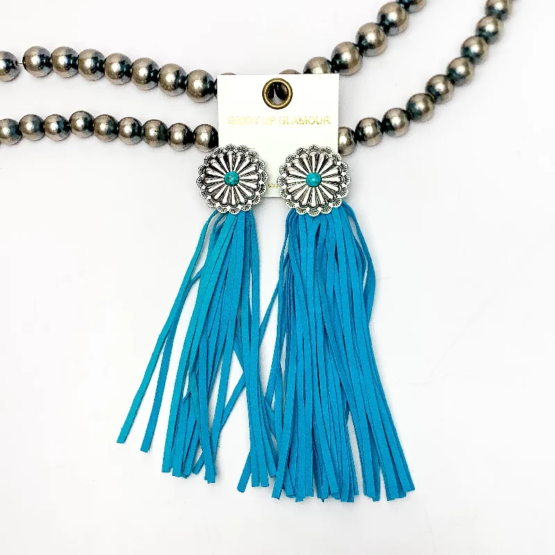 Street Style Earrings-Rodeo Runway Tassel Earrings in Turquoise Blue