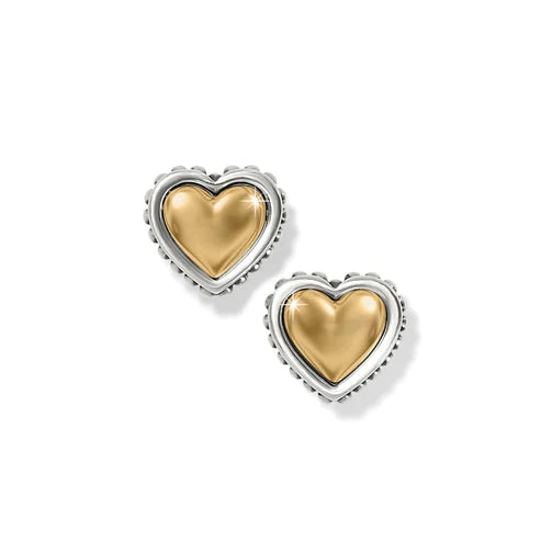 Wedding Earrings-Brighton | Pretty Tough Petite Heart Post Earrings in Silver and Gold Tone