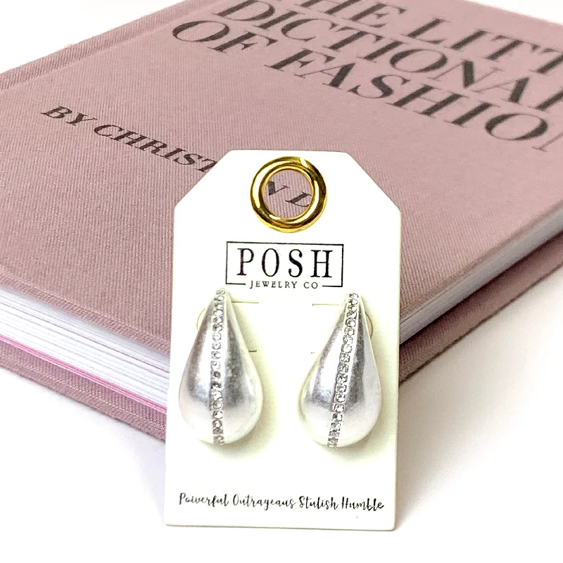 Affordable Earrings-Posh by Pink Panache | Rhinestone Accent Raindrop Post Earrings in Silver