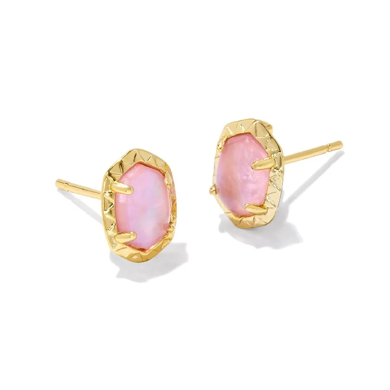 Gothic Earrings-Kendra Scott | Daphne Gold Stud Earrings in Light Pink Iridescent Abalone