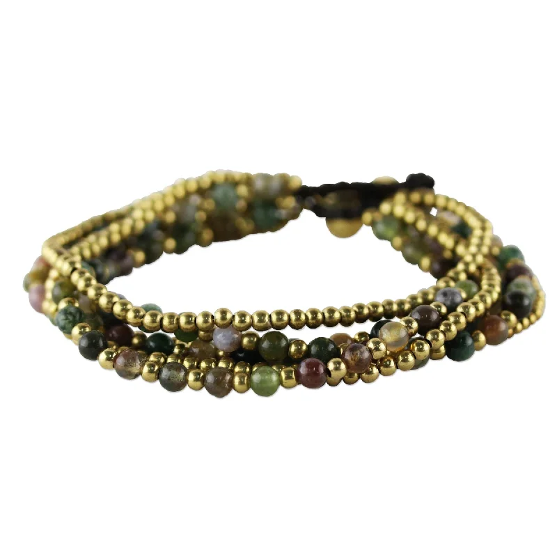 Fine design bangles-Adjustable Bangles-Handmade Brass Joy Multicolor Jasper Beaded Style Adjustable Bracelet (Thailand)