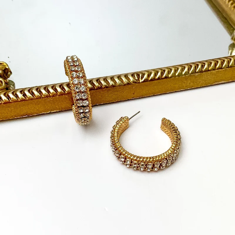 Dangle Earrings-Clear Crystal Inlay and Gold Tone Hoop Earrings