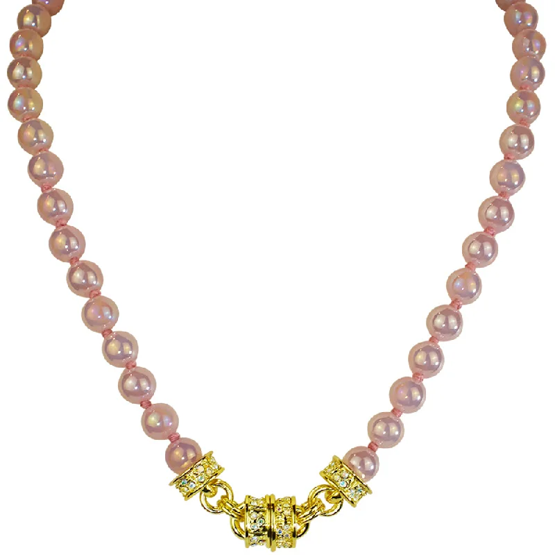 Flat shape necklaces-Bird Necklaces-Moon Glow Beaded Magnetic Interchangeable Necklace (Goldtone/Pink)