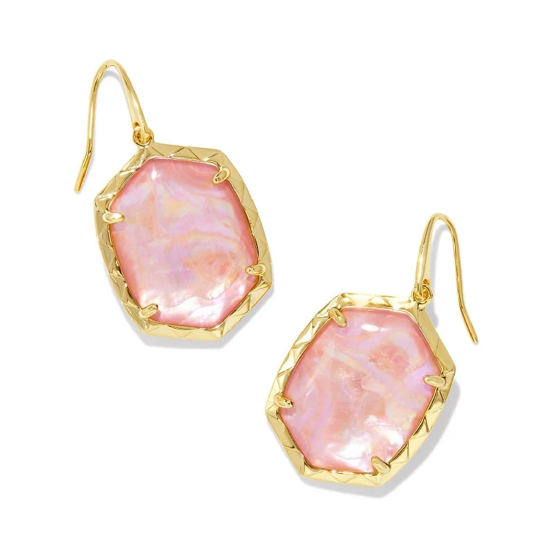 Hoop Earrings-Kendra Scott | Daphne Gold Drop Earrings in Light Pink Iridescent Abalone