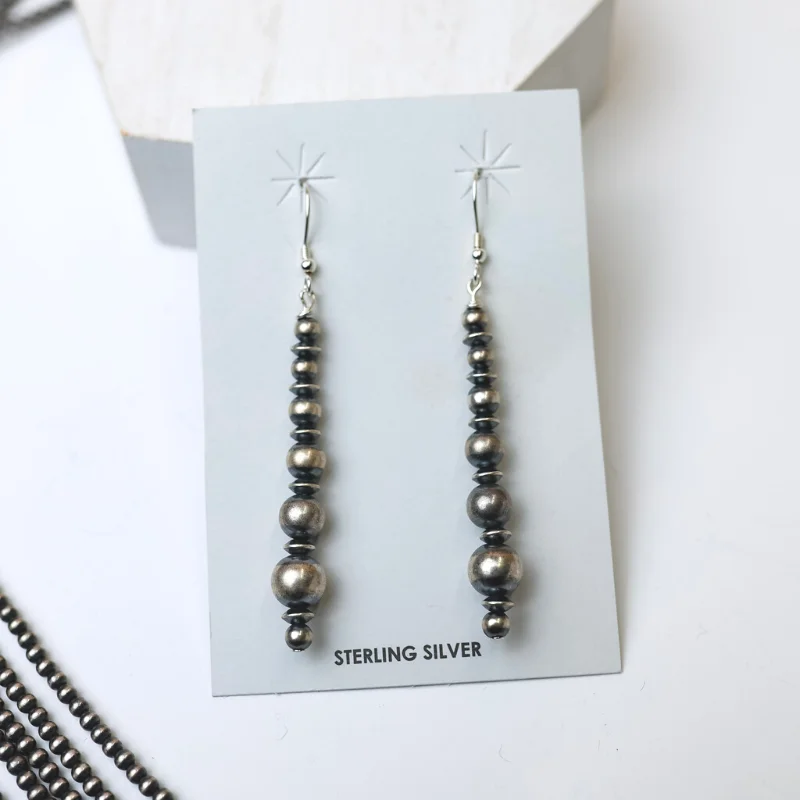 Casual Earrings-Mason Lee | Navajo Handmade Sterling Silver Graduated Navajo Pearl and Saucer Beaded Drop Earrings