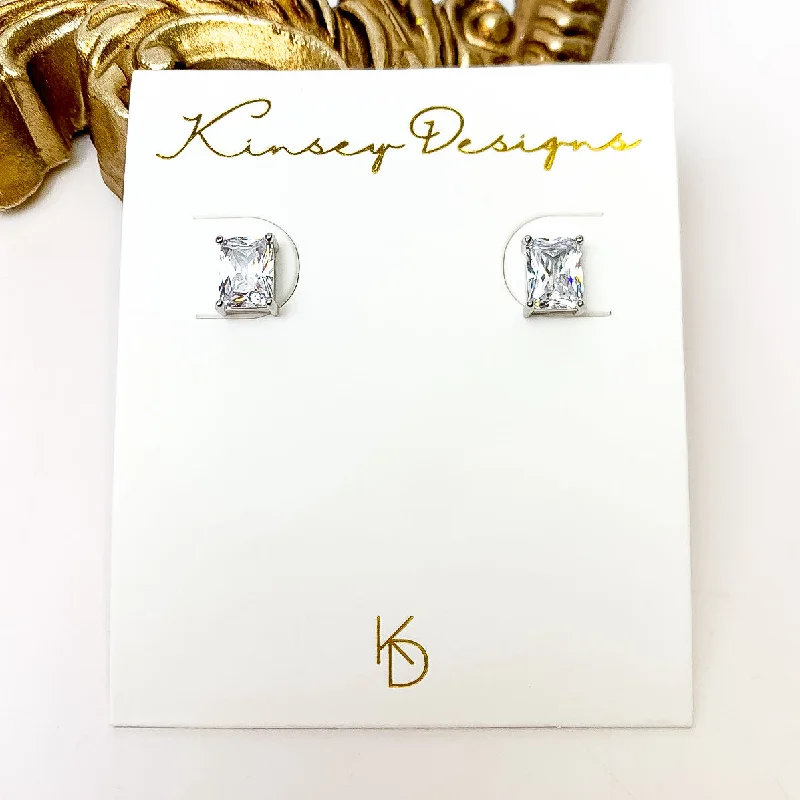 Custom Earrings-Kinsey Designs | Prism Stud Silver Earrings with CZ Crystals