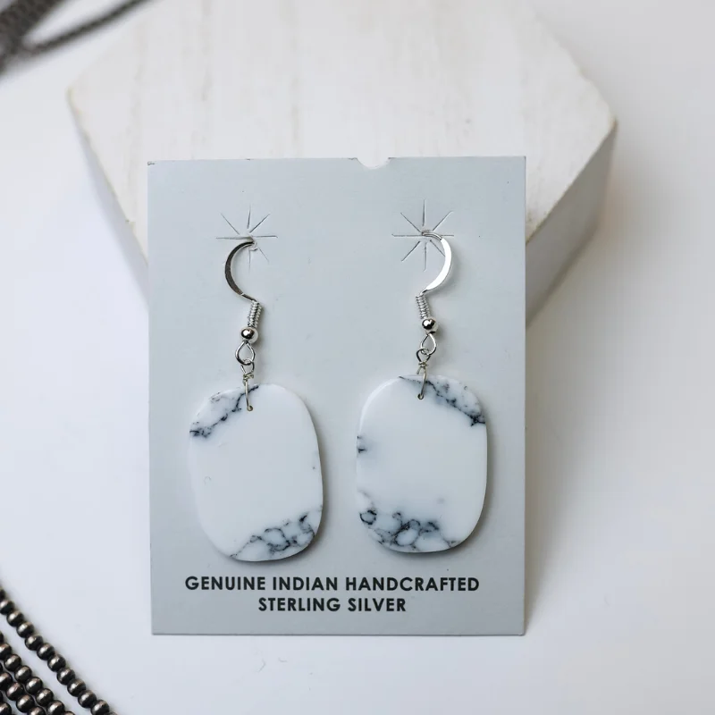 Dangle Earrings-Corraine Smith | Navajo Handmade White Buffalo Oval Slab Earrings