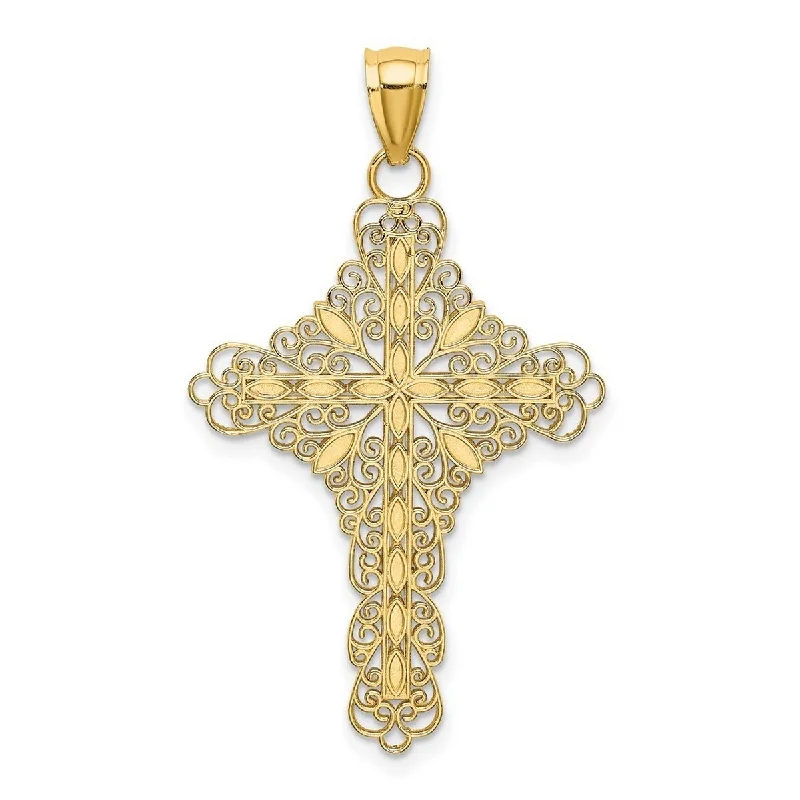 Galaxy charm necklaces-Trendy Necklaces-Curata 14k Yellow Gold 18" Cut-out Filigree Cross Pendant Necklace - 24x32mm