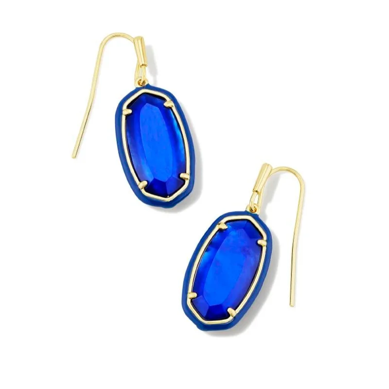 Infinity Earrings-Kendra Scott | Dani Gold Enamel Frame Drop Earrings in Cobalt Illusion