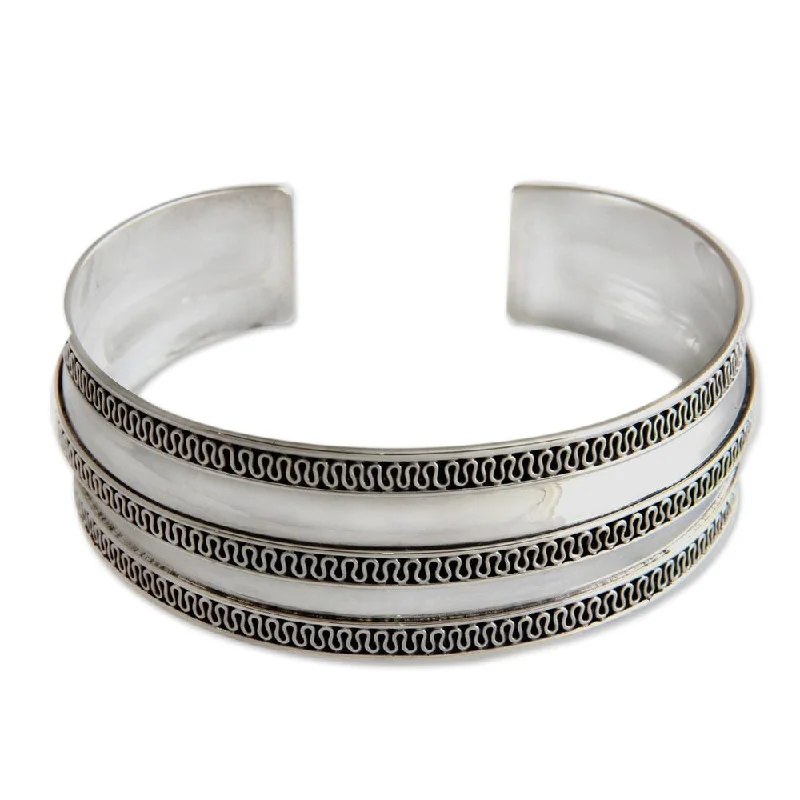 Hope eye bangles-Historical Bangles-NOVICA Sterling Silver Cuff Bracelet, 'Balinese Ruffles' (Indonesia)