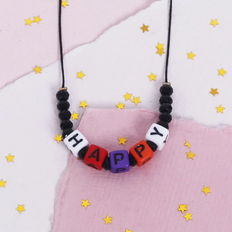 Thick weave necklaces-Lock Necklaces-HAPPY LETTERED CHAIN PENDANT NECKLACE