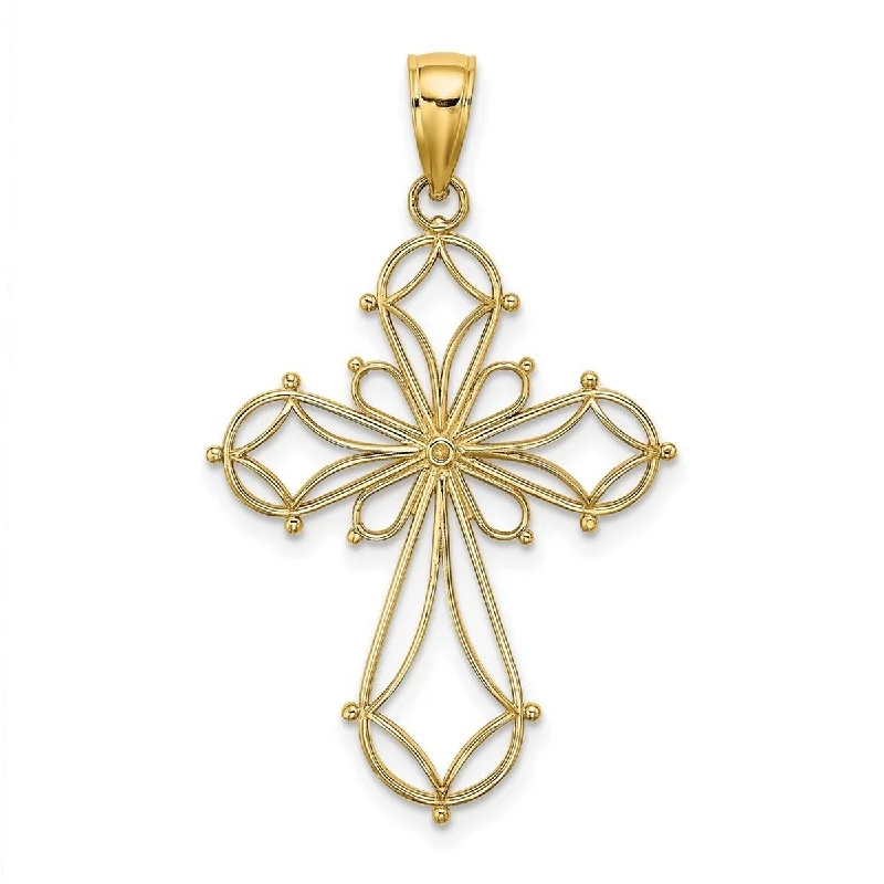 Satin gold necklaces-Diamond Necklaces-Curata 14k Yellow Gold 18" Fancy Cut out Curved Cross Necklace - 22mmx29mm