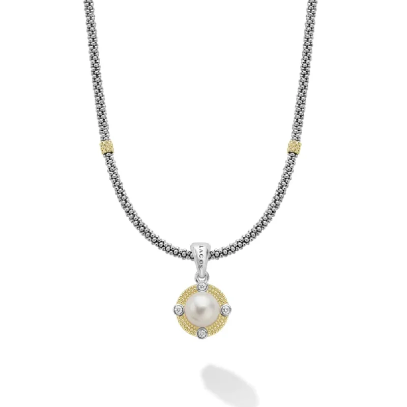 Worn medallion necklaces-Fashion Necklaces-Lagos Luna Pearl Diamond Caviar Necklace